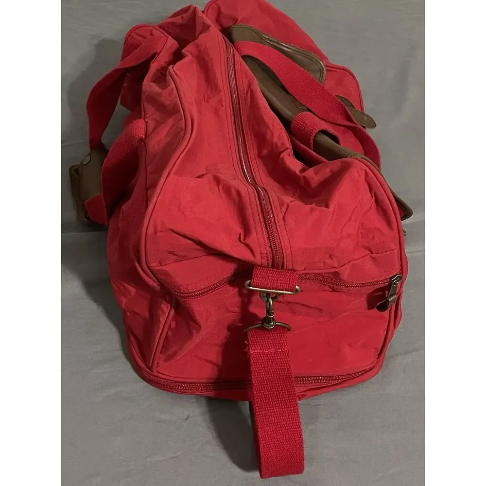 Vintage 90s Marlboro Country Store Red Duffle Bag Leather Flap Travel Gym